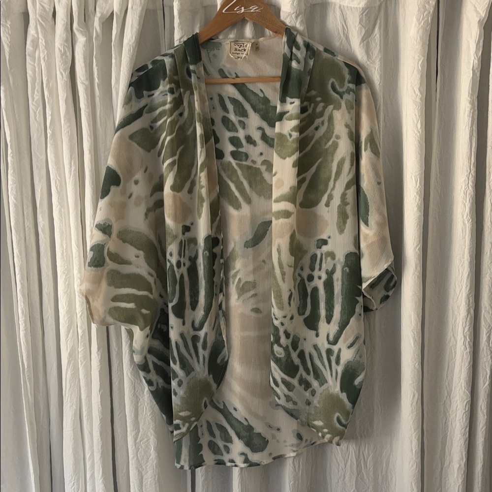 Style Rack Sheer Floral Kimono in Olive & Cream Tones